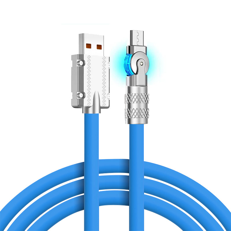 Rotatable Fast Charging Cable – Zinc Alloy, Silicone, USB-C & Lightning, 1m