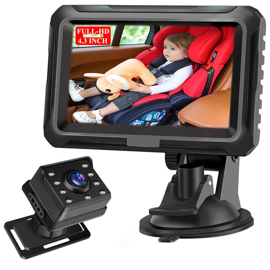 4.3-Inch HD 1080P Car Baby Monitor – IP68 Camera, Night Vision, 150° Wide Angle
