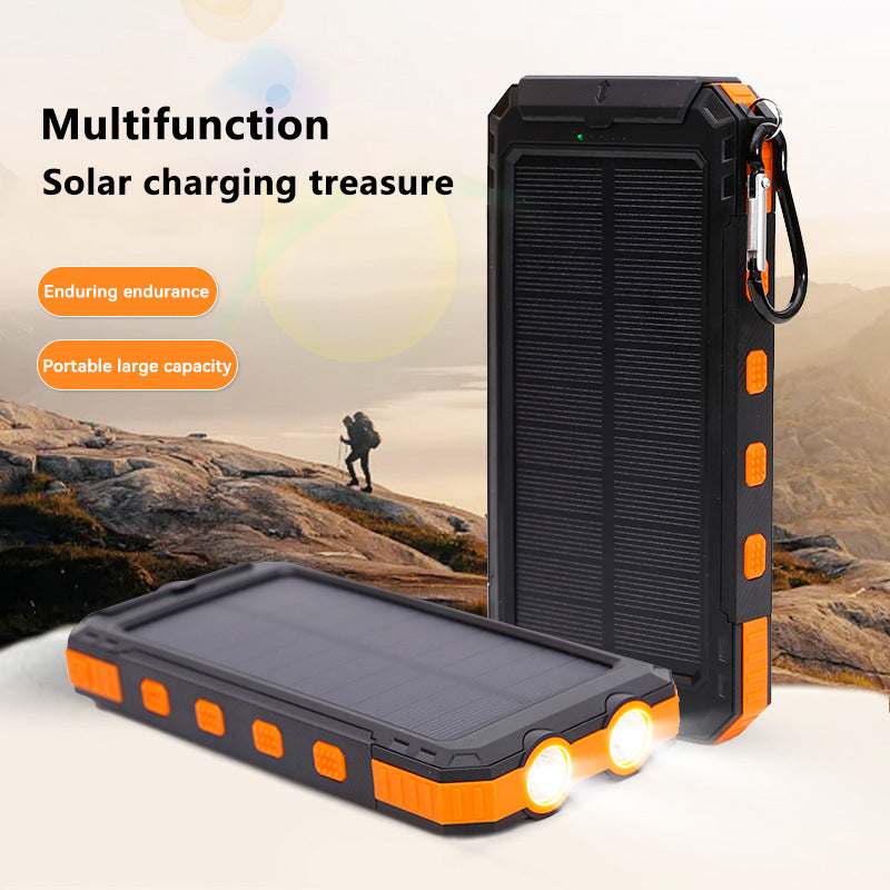 10000mAh Solar Power Bank with Compass, Dual Flashlight & Phone Holder – Rugged Outdoor Charger
