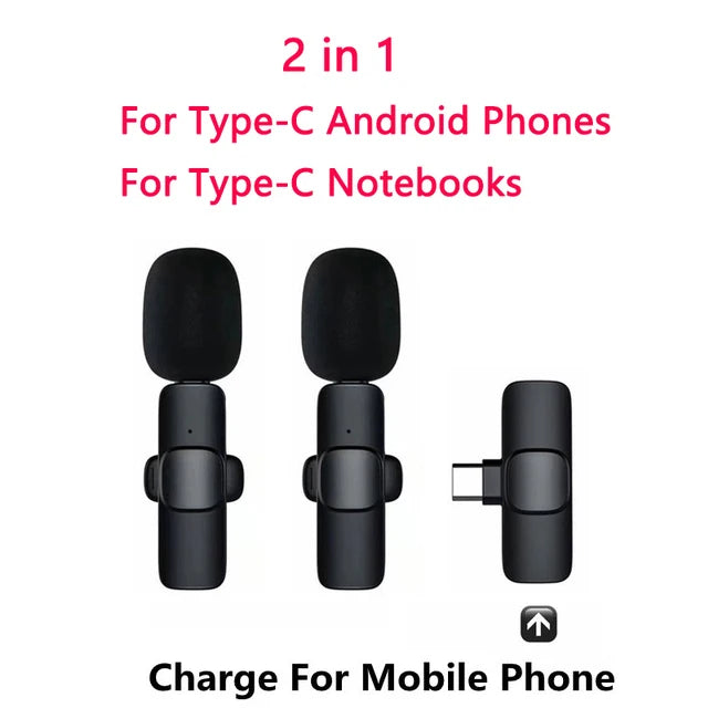 2.4GHz Wireless Lavalier Microphone – Plug & Play, 20m Range, USB-C & Lightning