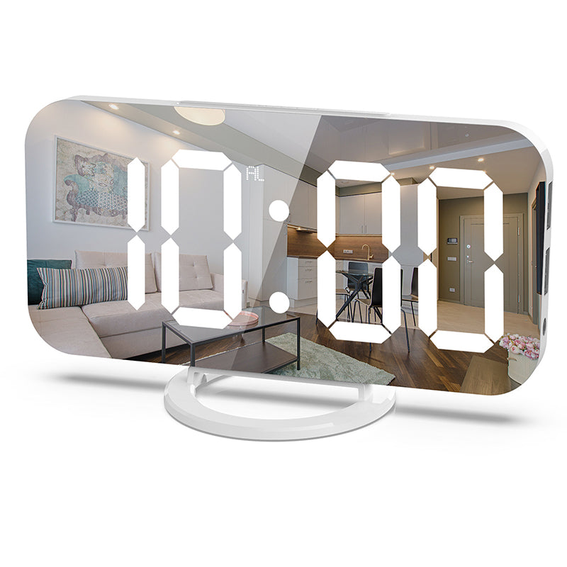 LED Mirror Alarm Clock with Dual USB Charging Ports – Auto-Dimming, Snooze & Weekday Alarm