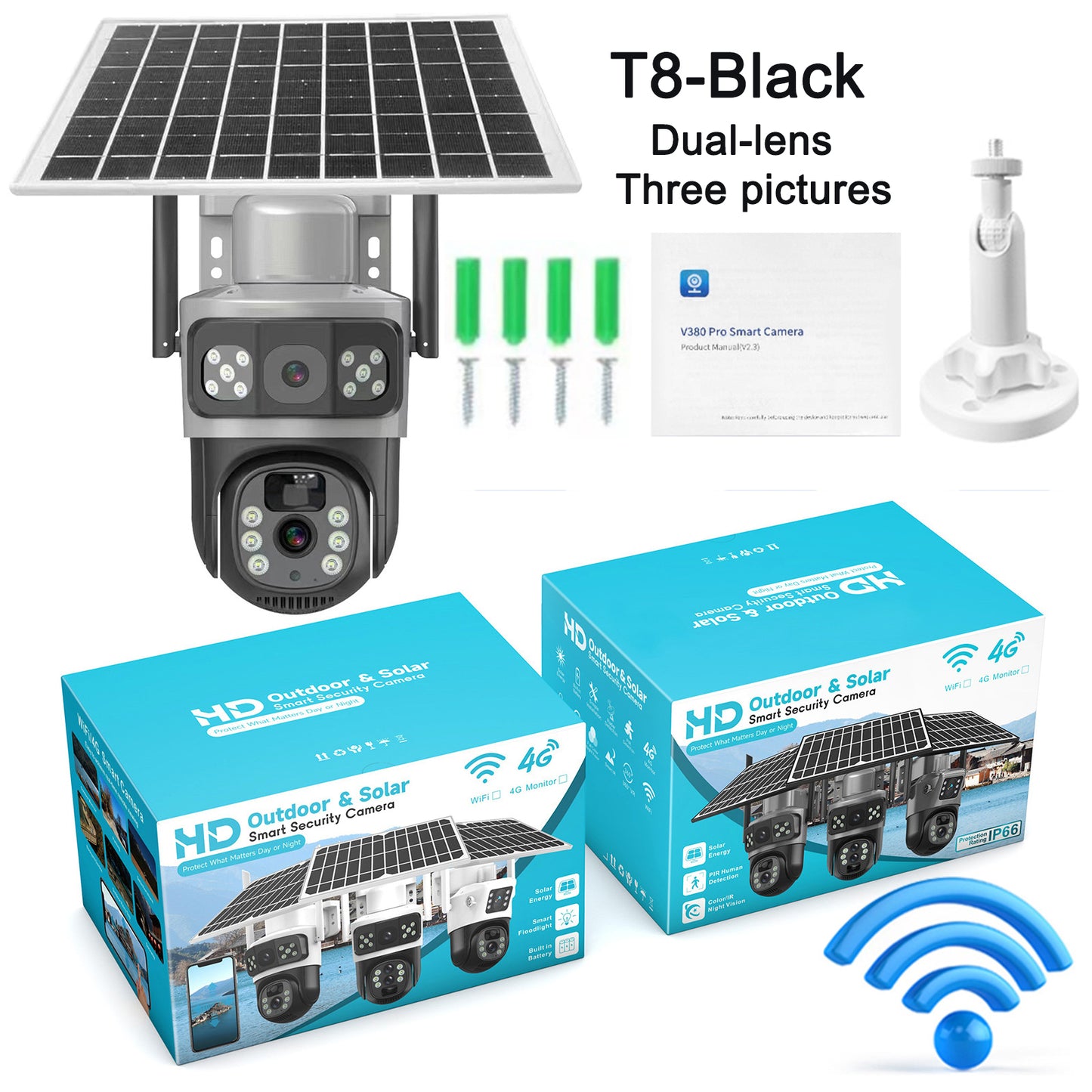 Solar WiFi PTZ Security Camera – Dual or Triple Lens, 10× Digital Zoom & IP66 Weatherproof
