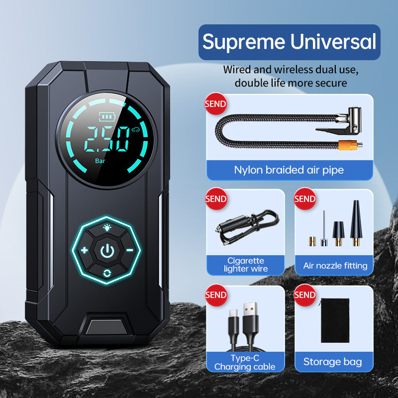 Portable Tire Inflator & Jump Starter – 80W, 12V, Up to 12400mAh Power Bank Option