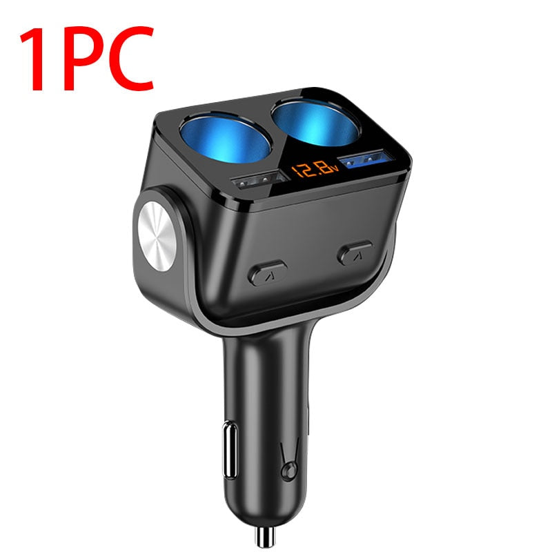 90W Car Cigarette Lighter Splitter – QC 3.0, Dual USB, Pass-Through Socket, 12–24V