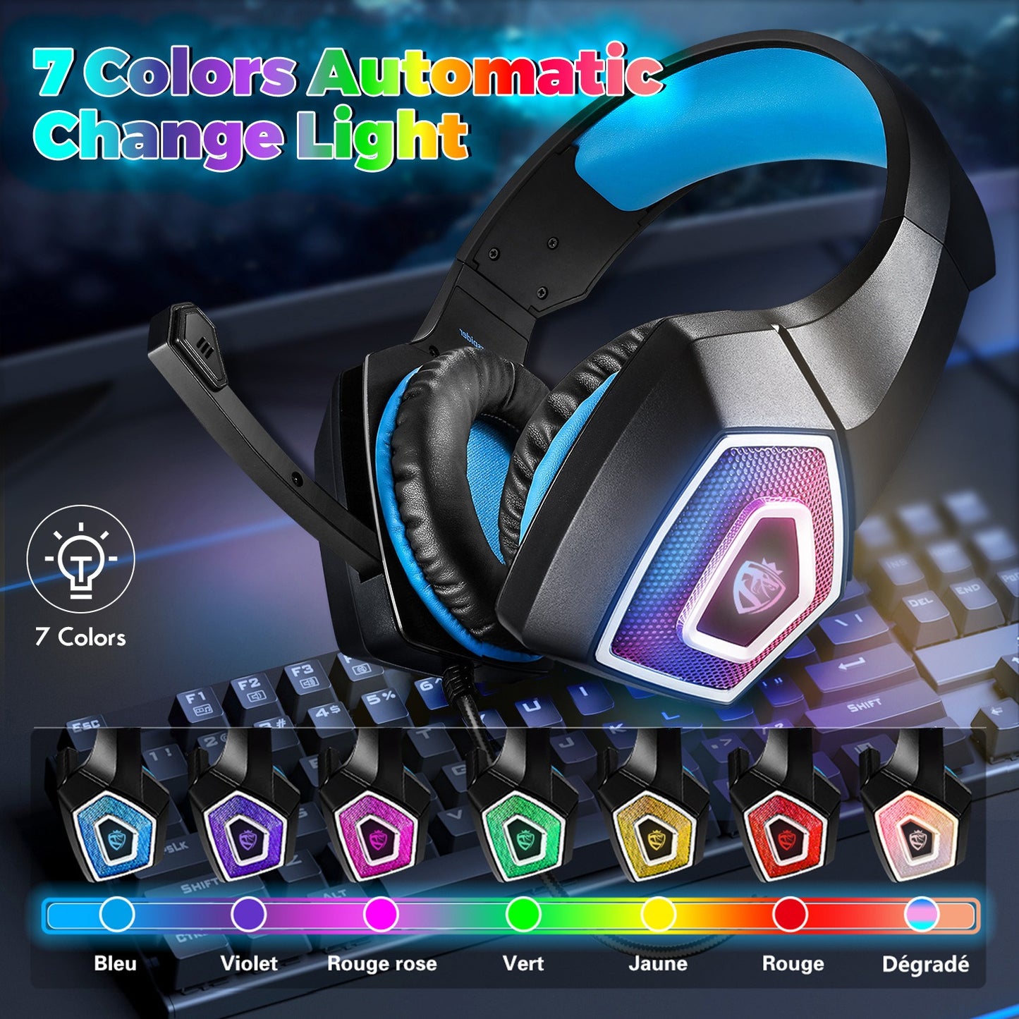 RGB Gaming Headset – Wired, Built-in Mic, USB + 3.5mm, PC & Console Compatible
