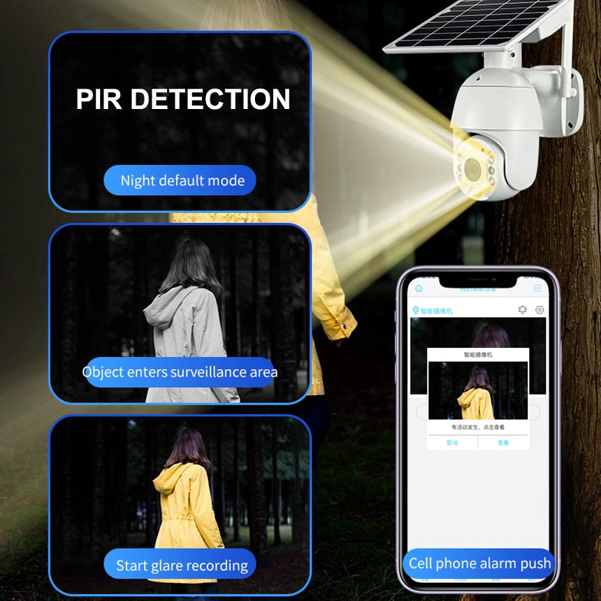 1080P Solar PTZ Security Camera – 355° Pan, WiFi or 4G SIM, Color Night Vision & IP66