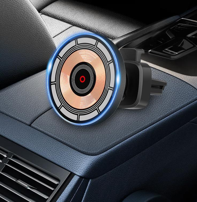 15W Magnetic Wireless Car Charger Mount – Qi, USB-C, Vent Clip, Aluminum Alloy