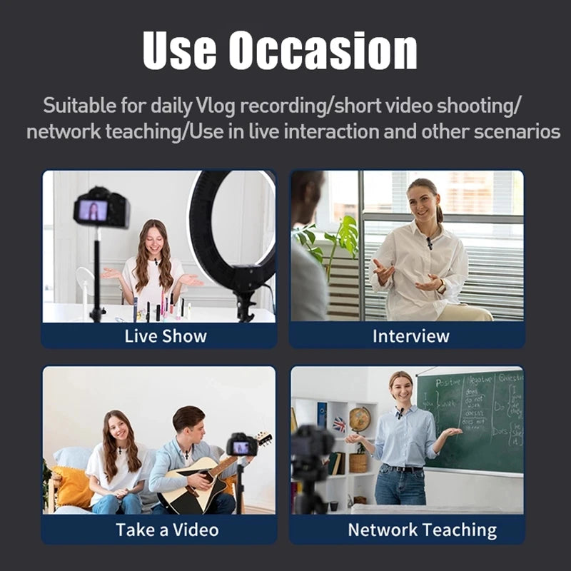 2.4GHz Wireless Lavalier Microphone – Plug & Play, 20m Range, USB-C & Lightning