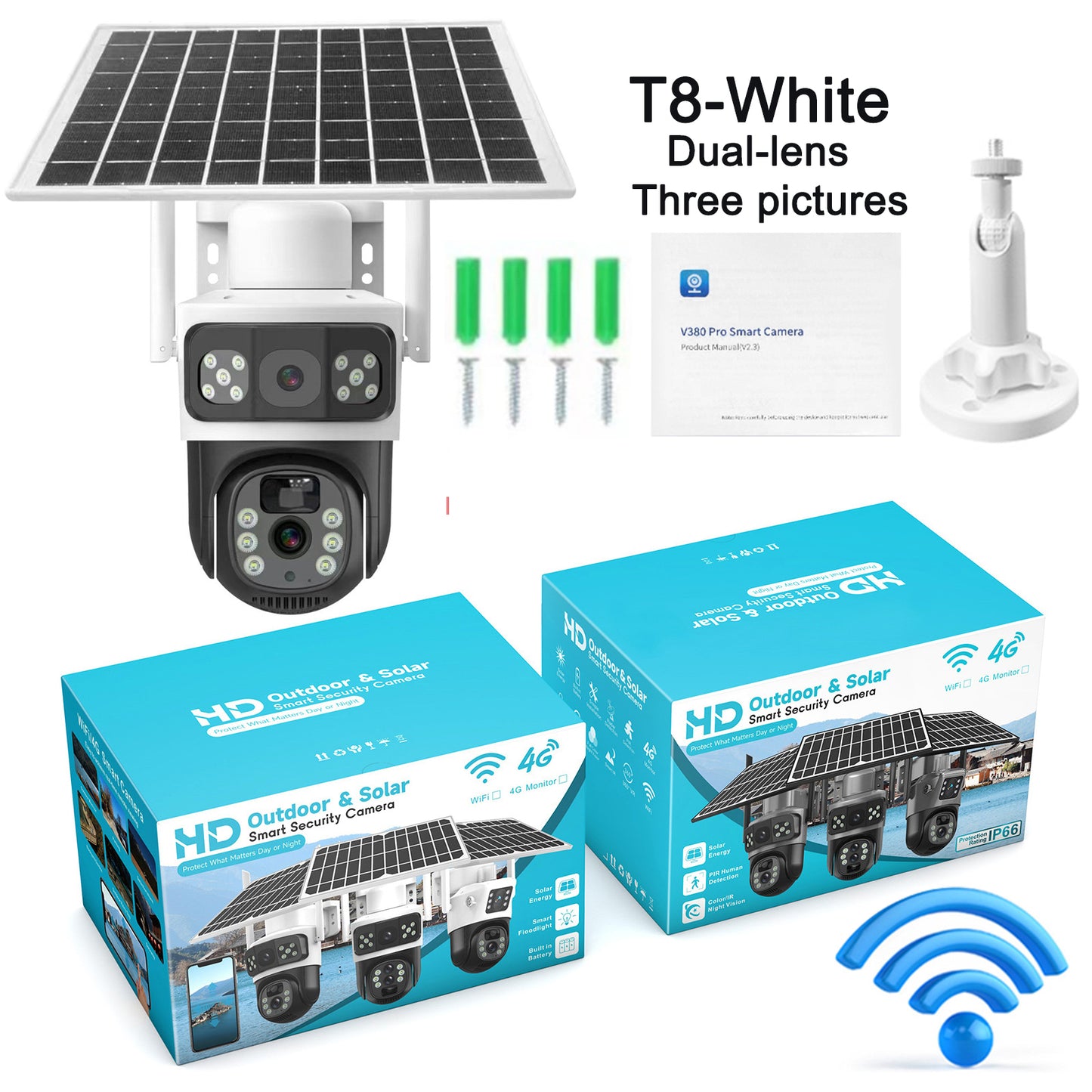 Solar WiFi PTZ Security Camera – Dual or Triple Lens, 10× Digital Zoom & IP66 Weatherproof
