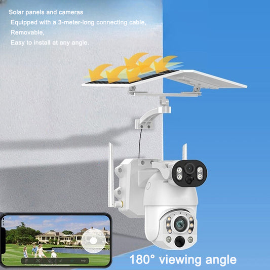 Dual-Lens Solar Outdoor Security Camera – WiFi or 4G SIM, IP65, Night Vision & Voice Intercom