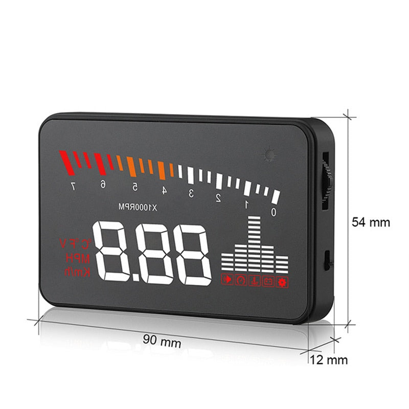 X5 OBD2 Car HUD Head-Up Display – 3" Windshield Projection, Speed, Voltage & Overspeed Alarm