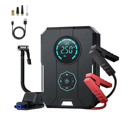 Portable Tire Inflator & Jump Starter – 80W, 12V, Up to 12400mAh Power Bank Option