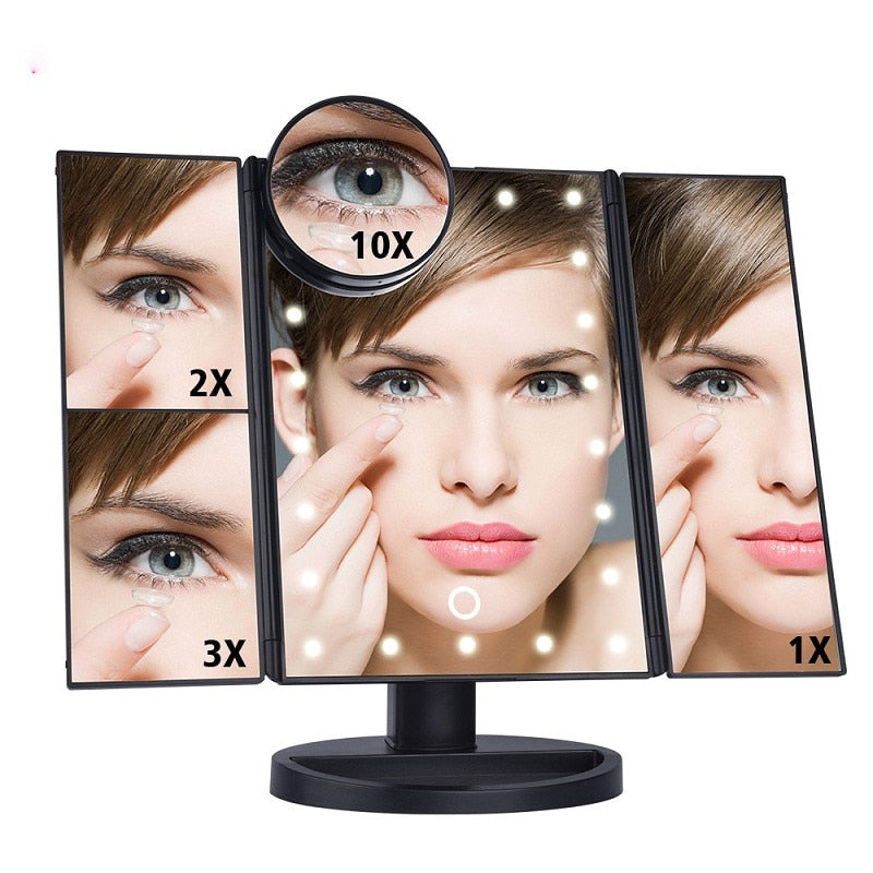 LED Lighted Makeup Mirror – Touch Screen, Adjustable Brightness, USB or Battery
