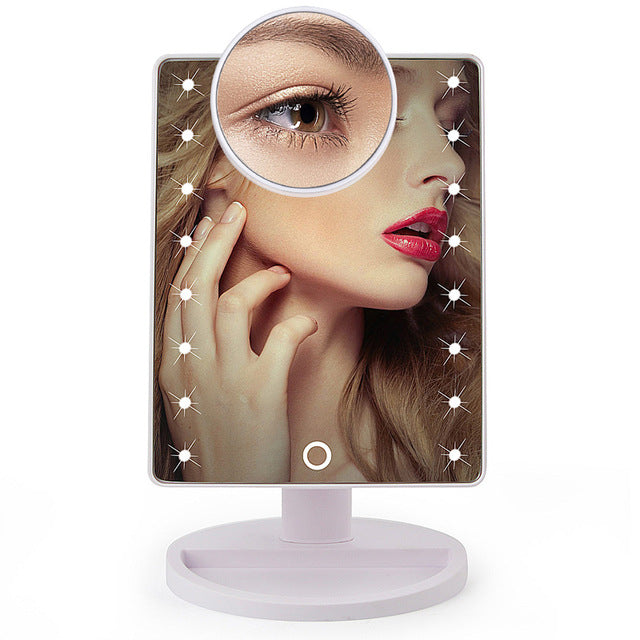 LED Lighted Makeup Mirror – Touch Screen, Adjustable Brightness, USB or Battery