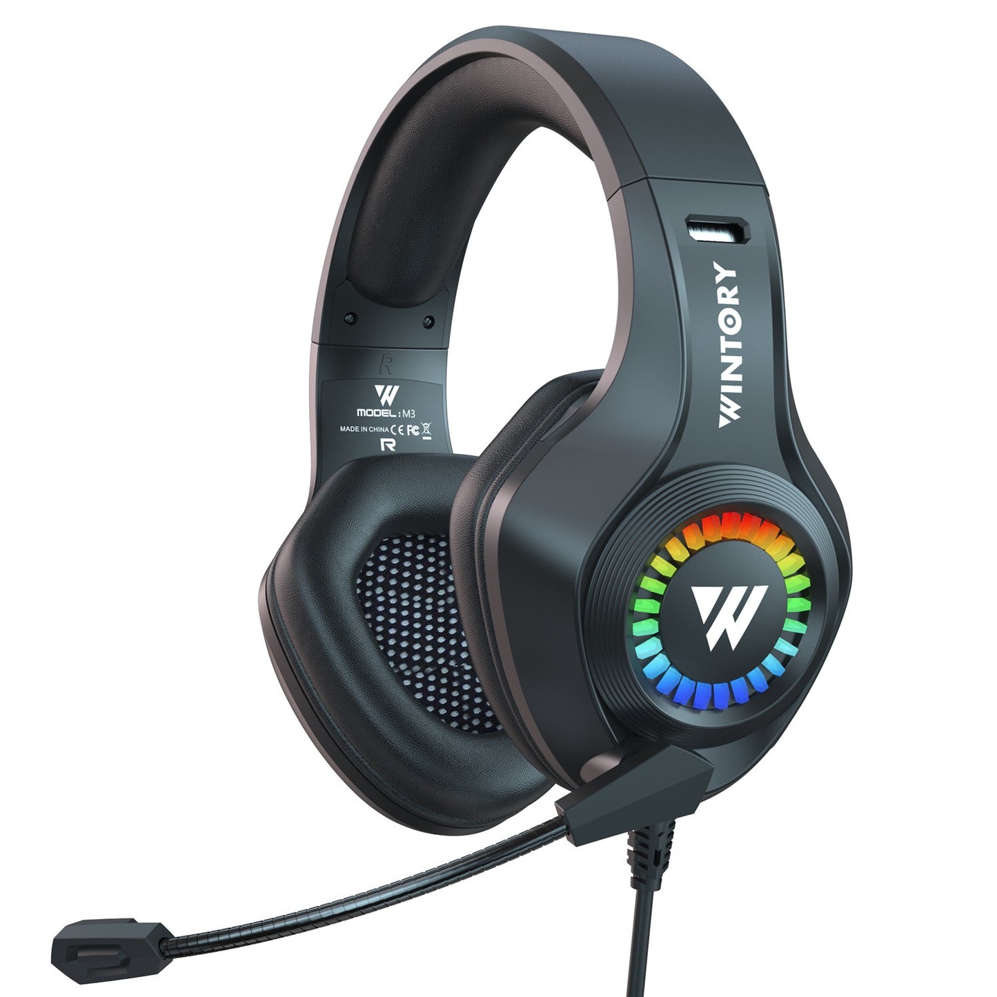 RGB Wired E-Sports Gaming Headset – Faux Leather Earcups, Braided Cable, PC & Mobile