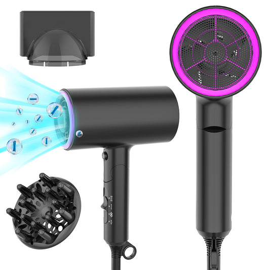 Negative Ion Folding Hair Dryer – 1600W+, Constant Temp, Concentrator & Diffuser