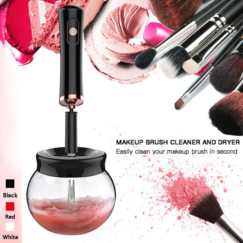 Electric Makeup Brush Cleaner & Dryer – Spinning Wash & Dry, Wood Handle, 3 Colors