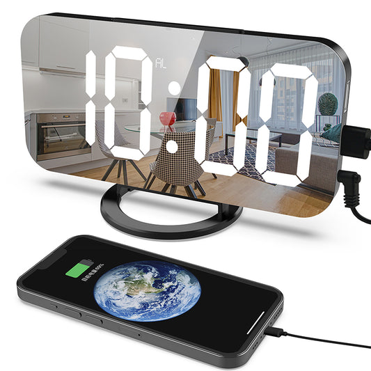 LED Mirror Alarm Clock with Dual USB Charging Ports – Auto-Dimming, Snooze & Weekday Alarm