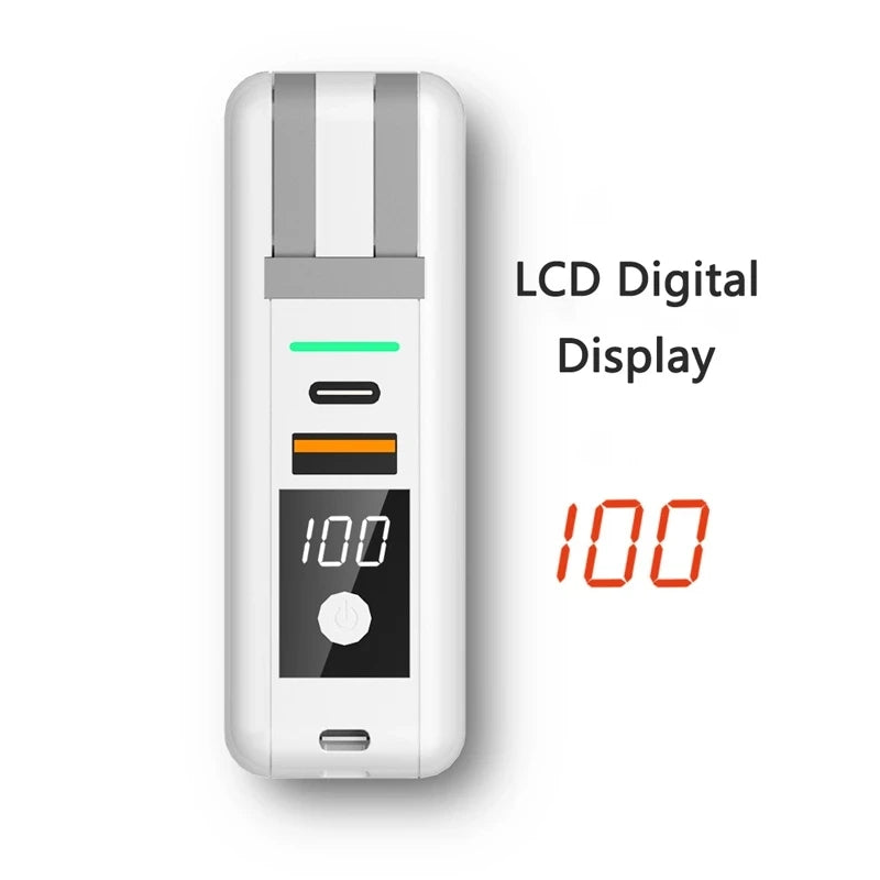 3-in-1 Power Bank with Built-In AC Plug – 10000mAh, 15W Wireless Charging & USB-C