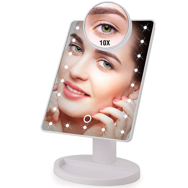 LED Lighted Makeup Mirror – Touch Screen, Adjustable Brightness, USB or Battery