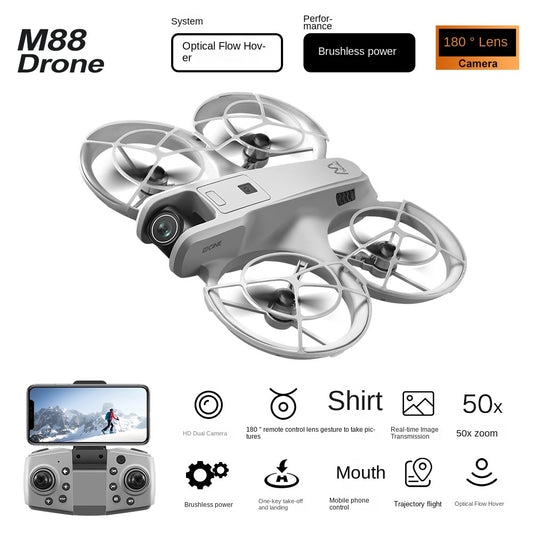 M88 Brushless Drone – Dual Camera, Optical Flow Hover, Obstacle Avoidance, 4-Channel