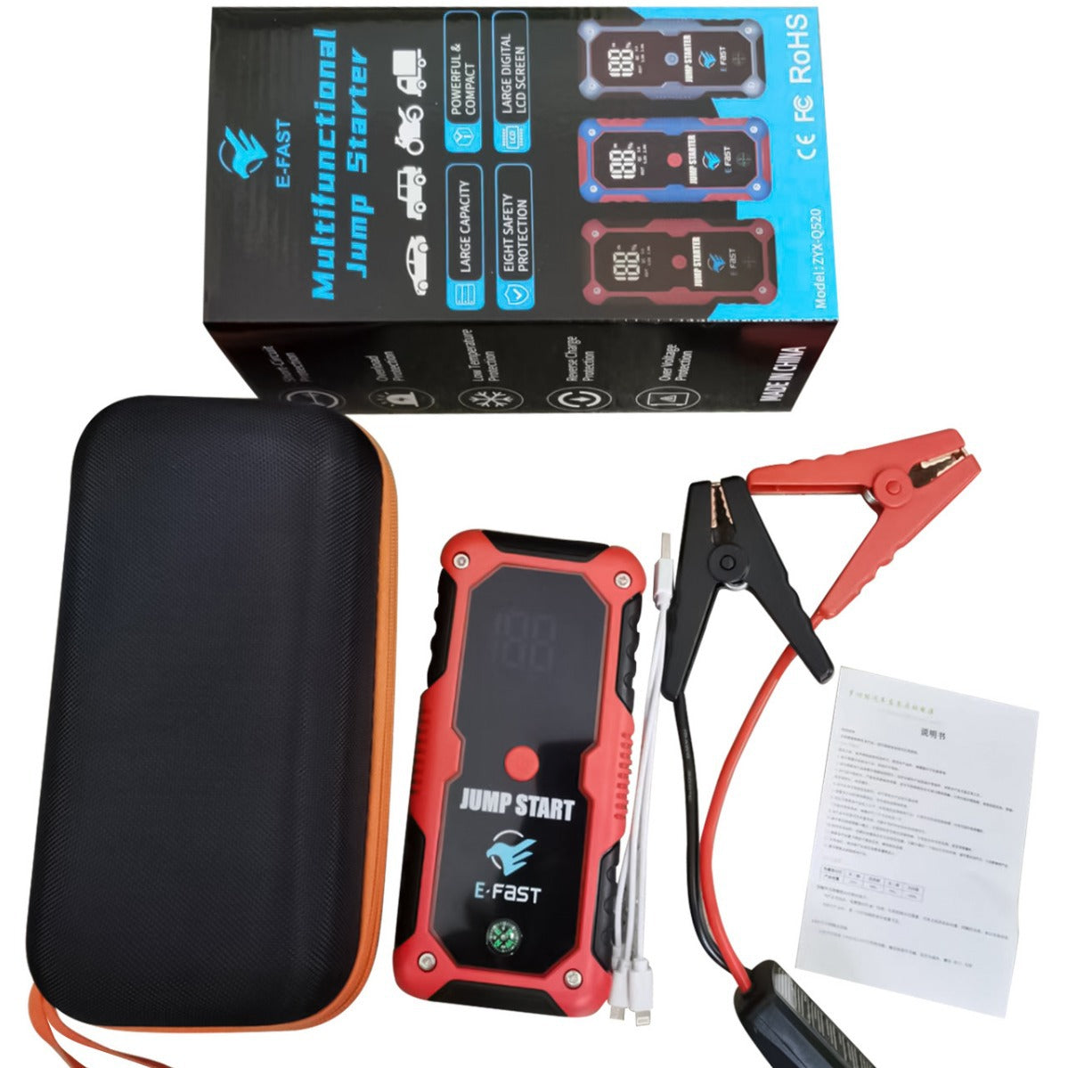 ZYX-Q520 Portable Jump Starter – 20000mAh, 2000A Peak, Power Bank & LED Light