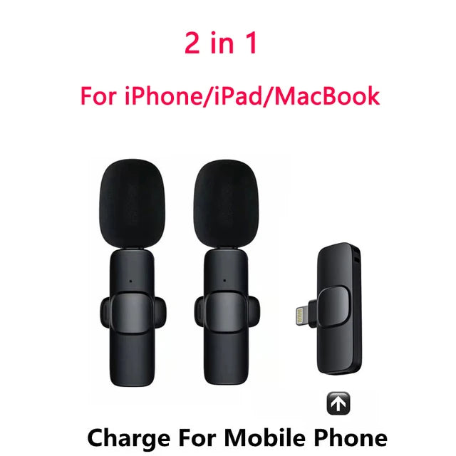 2.4GHz Wireless Lavalier Microphone – Plug & Play, 20m Range, USB-C & Lightning