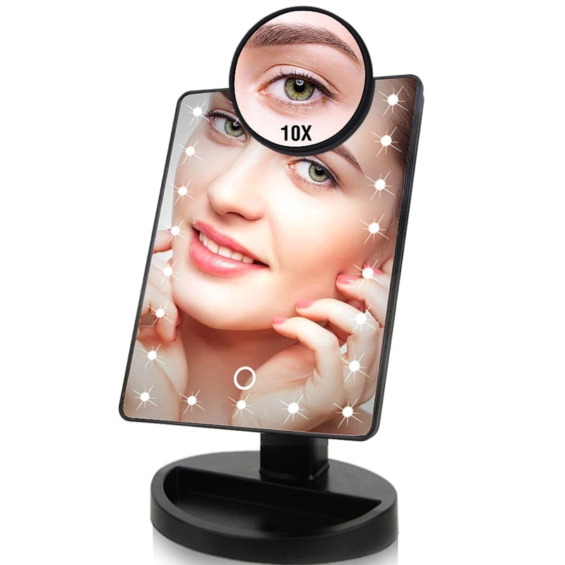 LED Lighted Makeup Mirror – Touch Screen, Adjustable Brightness, USB or Battery