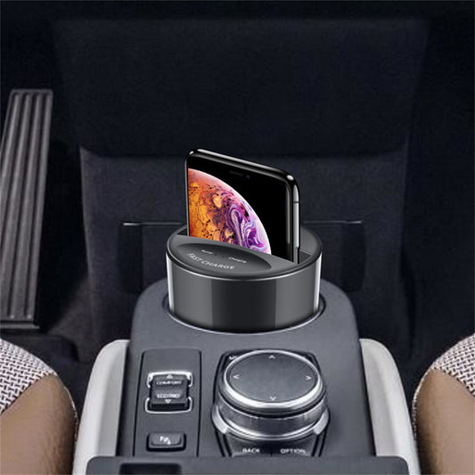 10W Qi Wireless Car Charger Cup Holder – USB-A Output, Dual Indicators, iPhone & Samsung