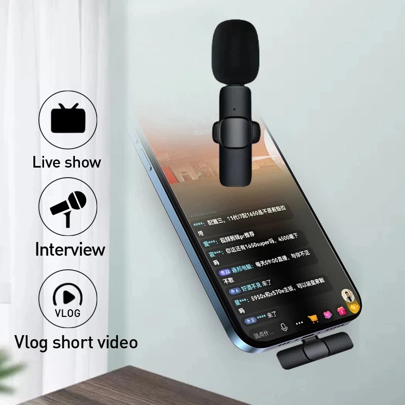 2.4GHz Wireless Lavalier Microphone – Plug & Play, 20m Range, USB-C & Lightning