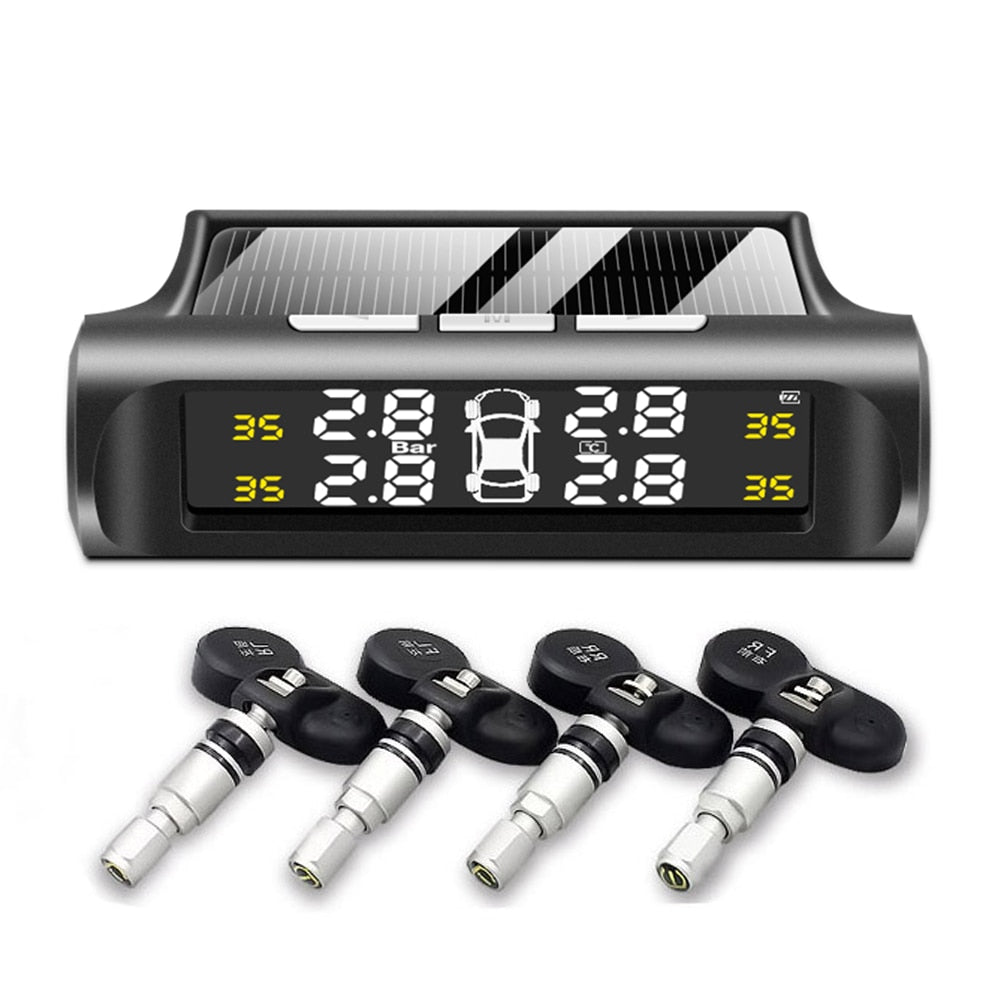 Solar TPMS Tire Pressure Monitoring System – LCD Display, Wireless External Sensors