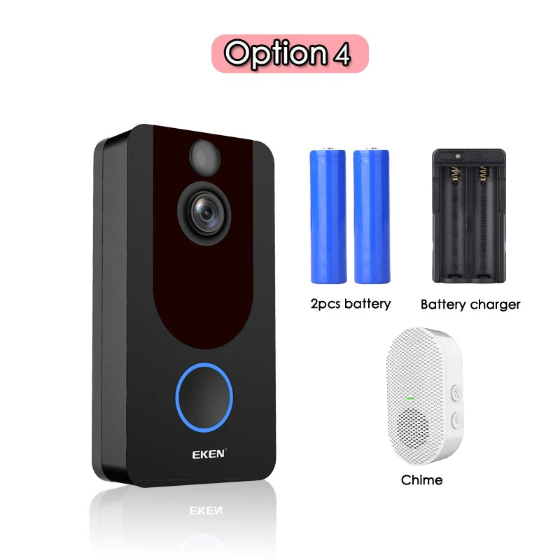 EKEN V7 1080P WiFi Video Doorbell with PIR Motion Detection, Two-Way Audio & Night Vision