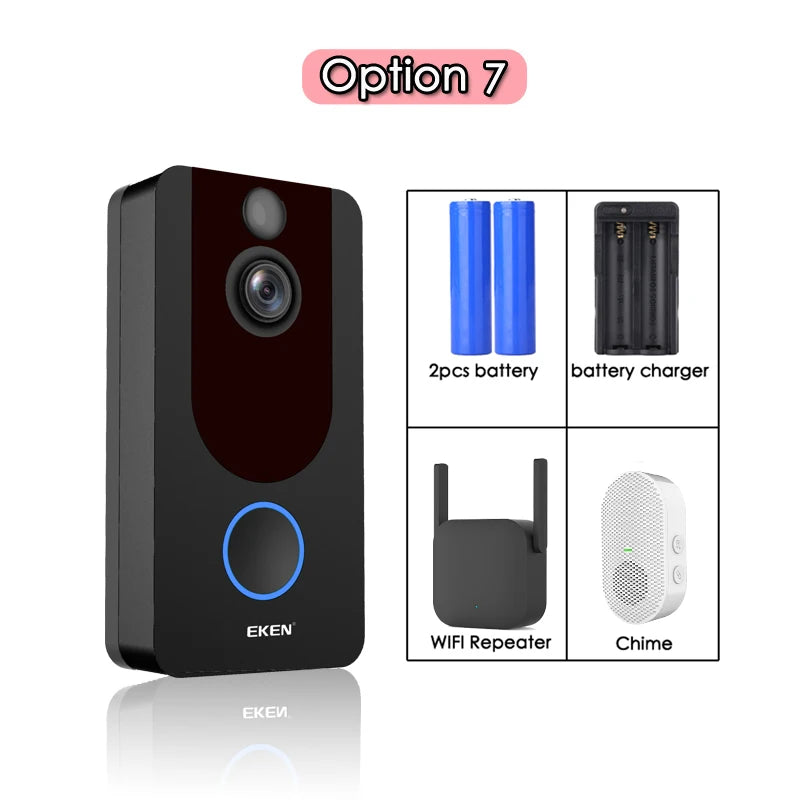 EKEN V7 1080P WiFi Video Doorbell with PIR Motion Detection, Two-Way Audio & Night Vision