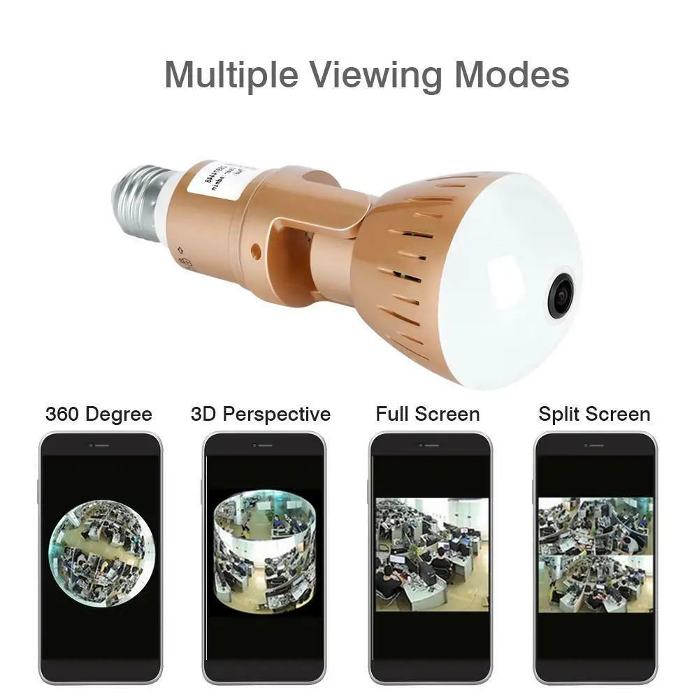 360° Panoramic WiFi Security Camera Bulb – 2MP, E27 Socket, Two-Way Audio & Cloud Storage