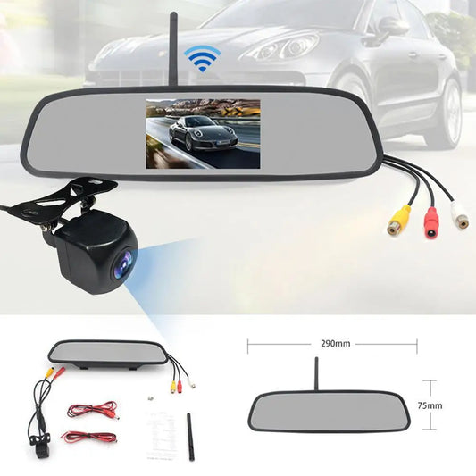 4.3" Wireless Backup Camera System – IP67, 170°, 2.4GHz, Rearview Mirror Monitor