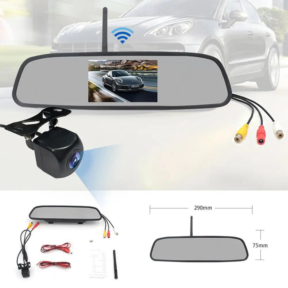 4.3" Wireless Backup Camera System – IP67, 170°, 2.4GHz, Rearview Mirror Monitor
