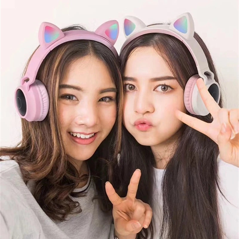 LED Cat Ear Bluetooth Headphones – ANC, TF Card, Wired & Wireless, 5 Colors