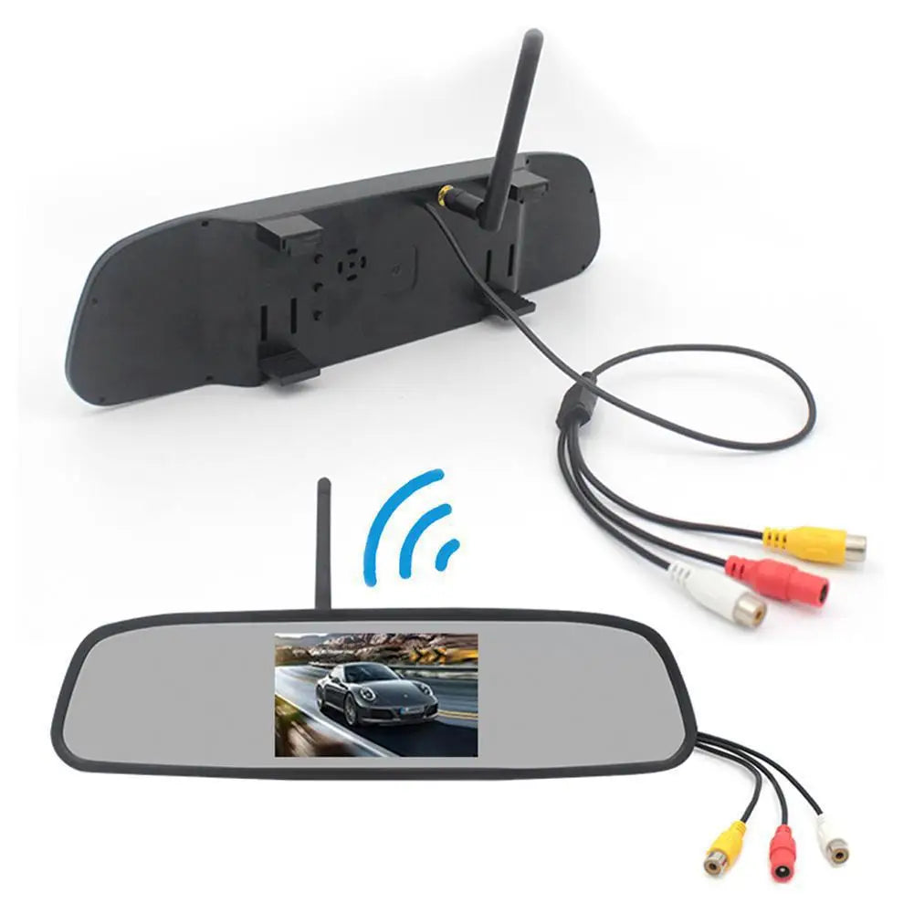 4.3" Wireless Backup Camera System – IP67, 170°, 2.4GHz, Rearview Mirror Monitor