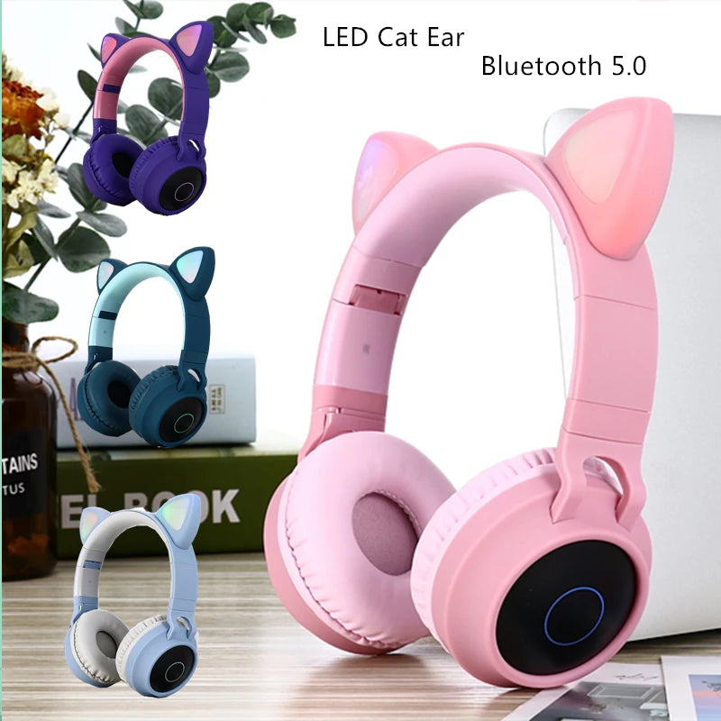 LED Cat Ear Bluetooth Headphones – ANC, TF Card, Wired & Wireless, 5 Colors