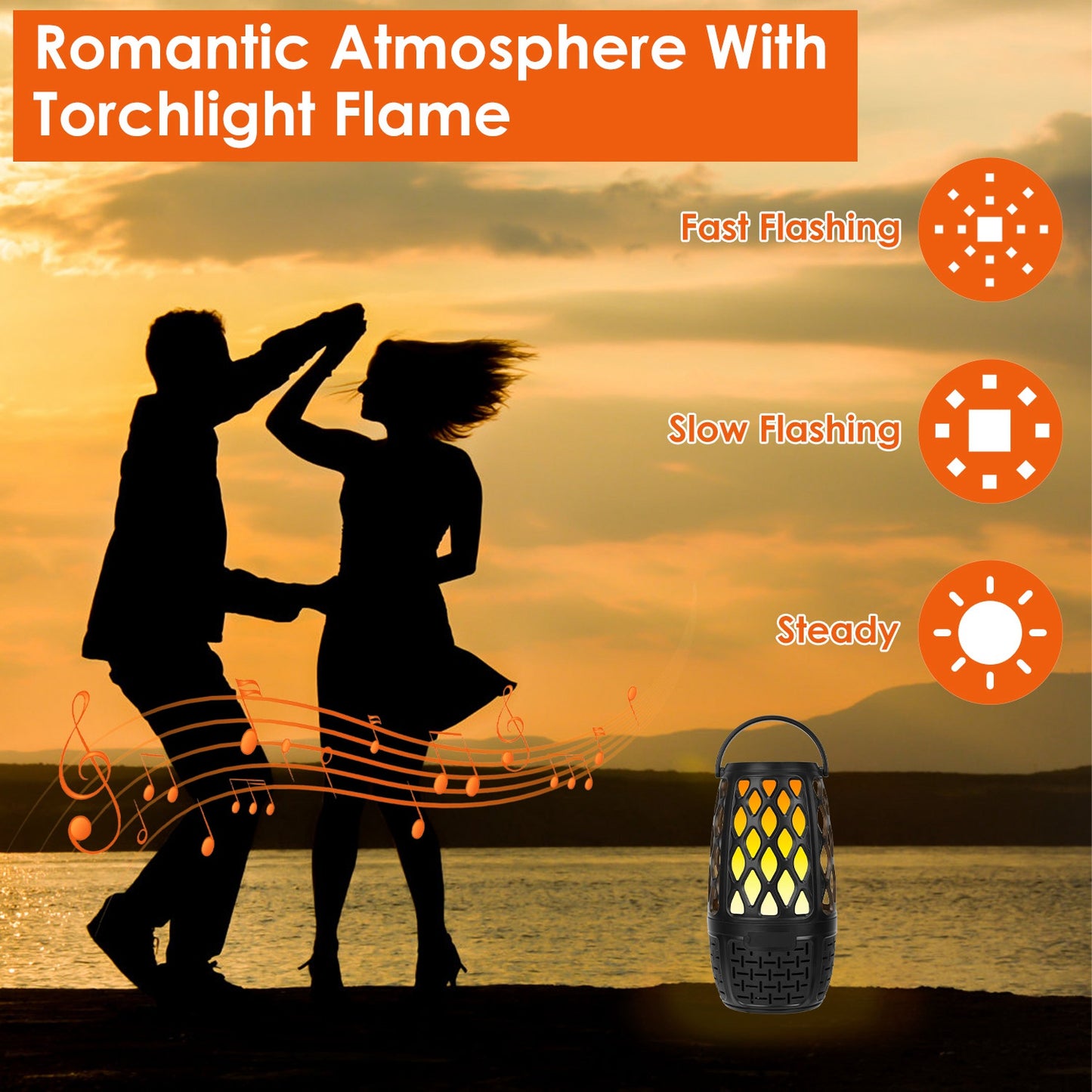 Outdoor Flame LED Speaker – 10W, IPX5 Waterproof, Bluetooth 5.3, 4-in-1 Mount Options