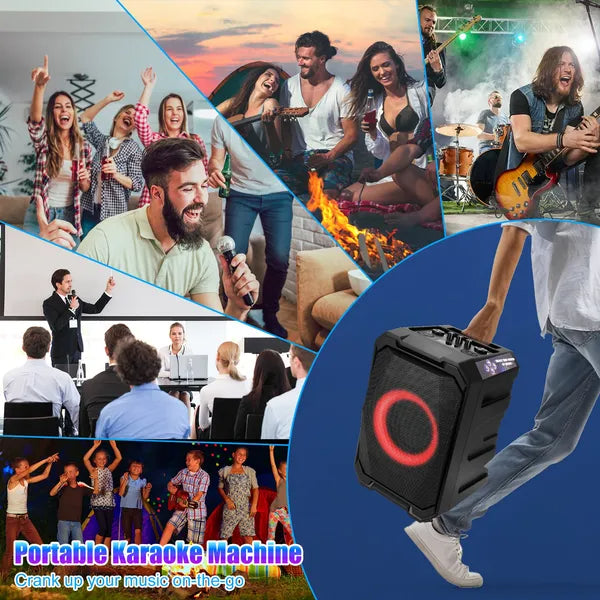 Portable Wireless Party Speaker – 80W, RGB Lights, 2 Wireless Mics, 12-Hr Battery