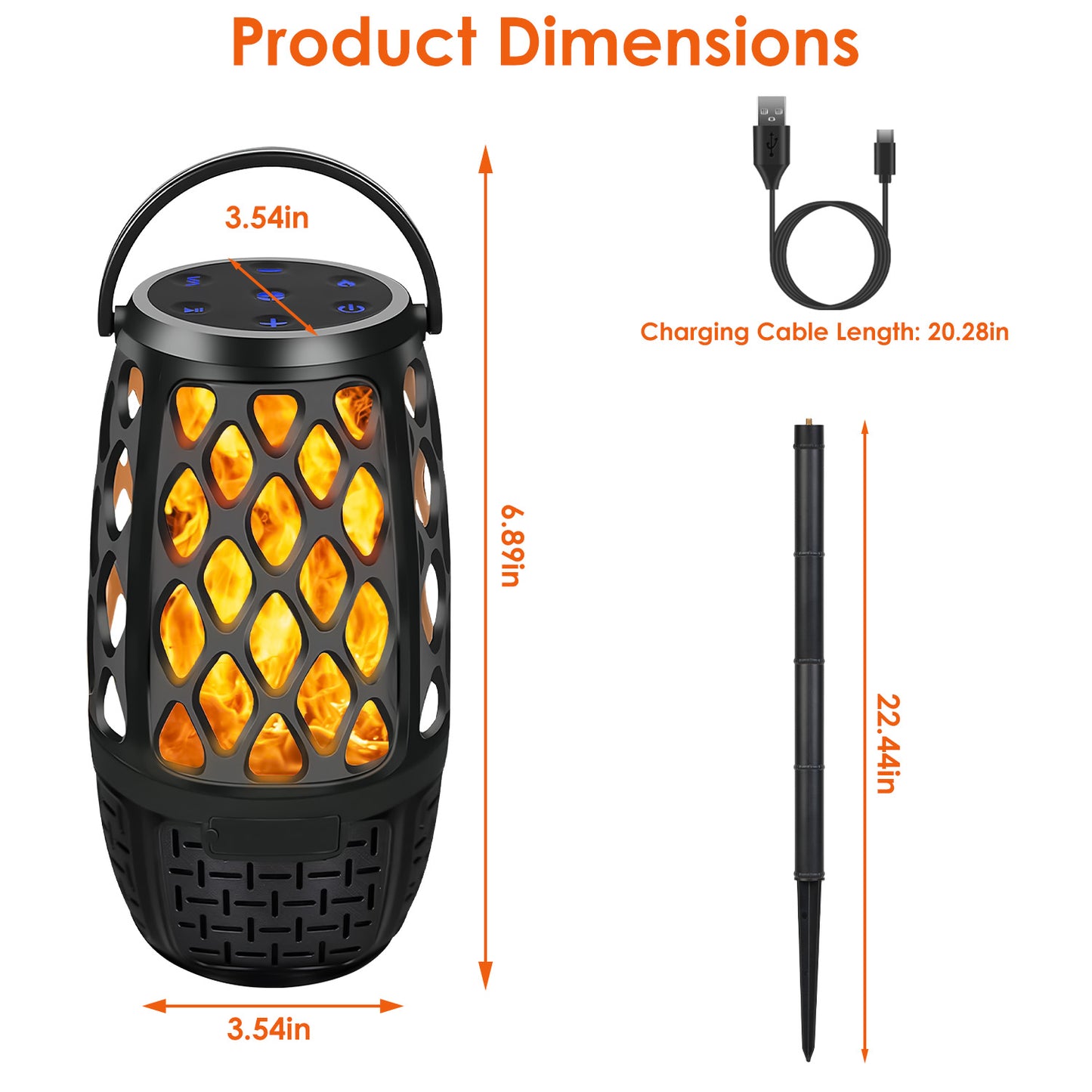 Outdoor Flame LED Speaker – 10W, IPX5 Waterproof, Bluetooth 5.3, 4-in-1 Mount Options