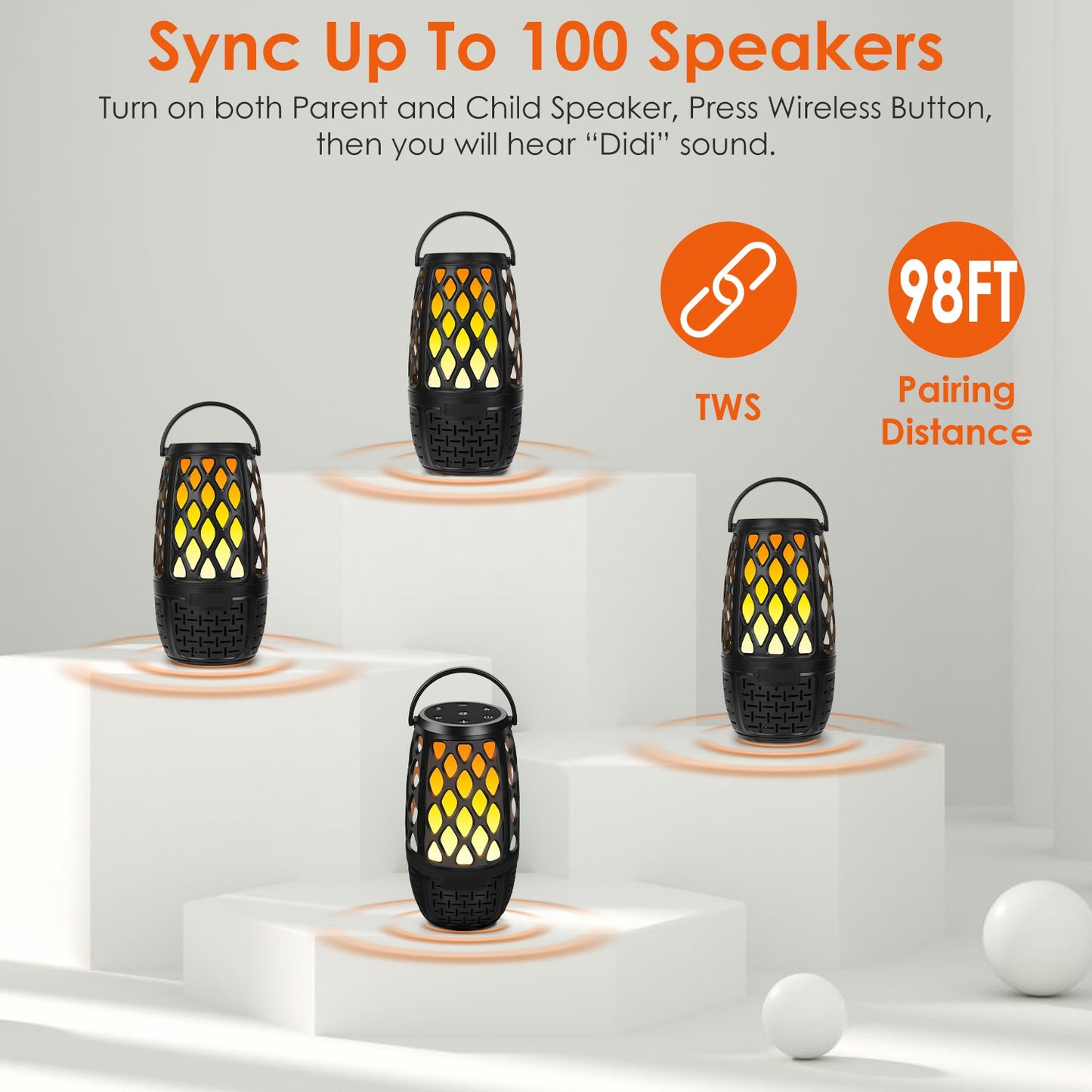 Outdoor Flame LED Speaker – 10W, IPX5 Waterproof, Bluetooth 5.3, 4-in-1 Mount Options