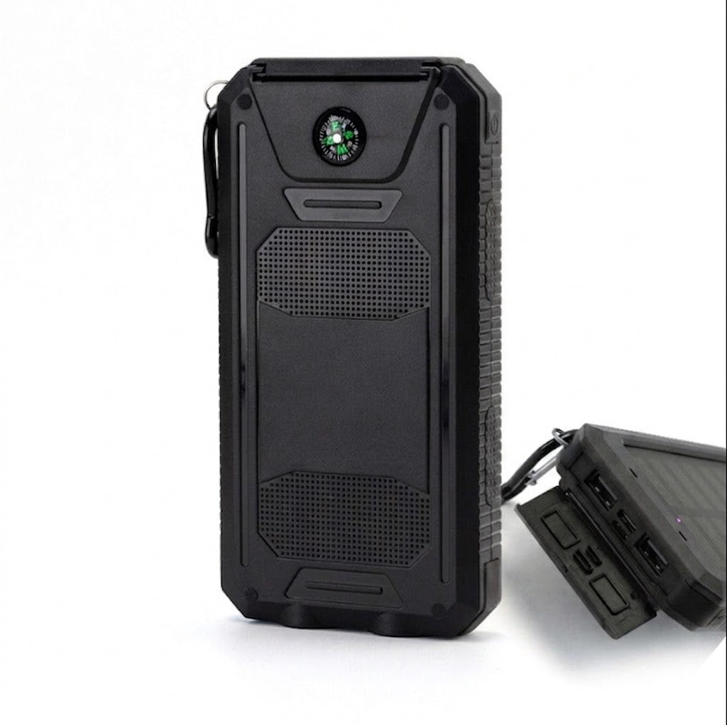 Outdoor Solar Power Bank with Compass & LED Flashlight – 20000mAh Rugged Portable Charger
