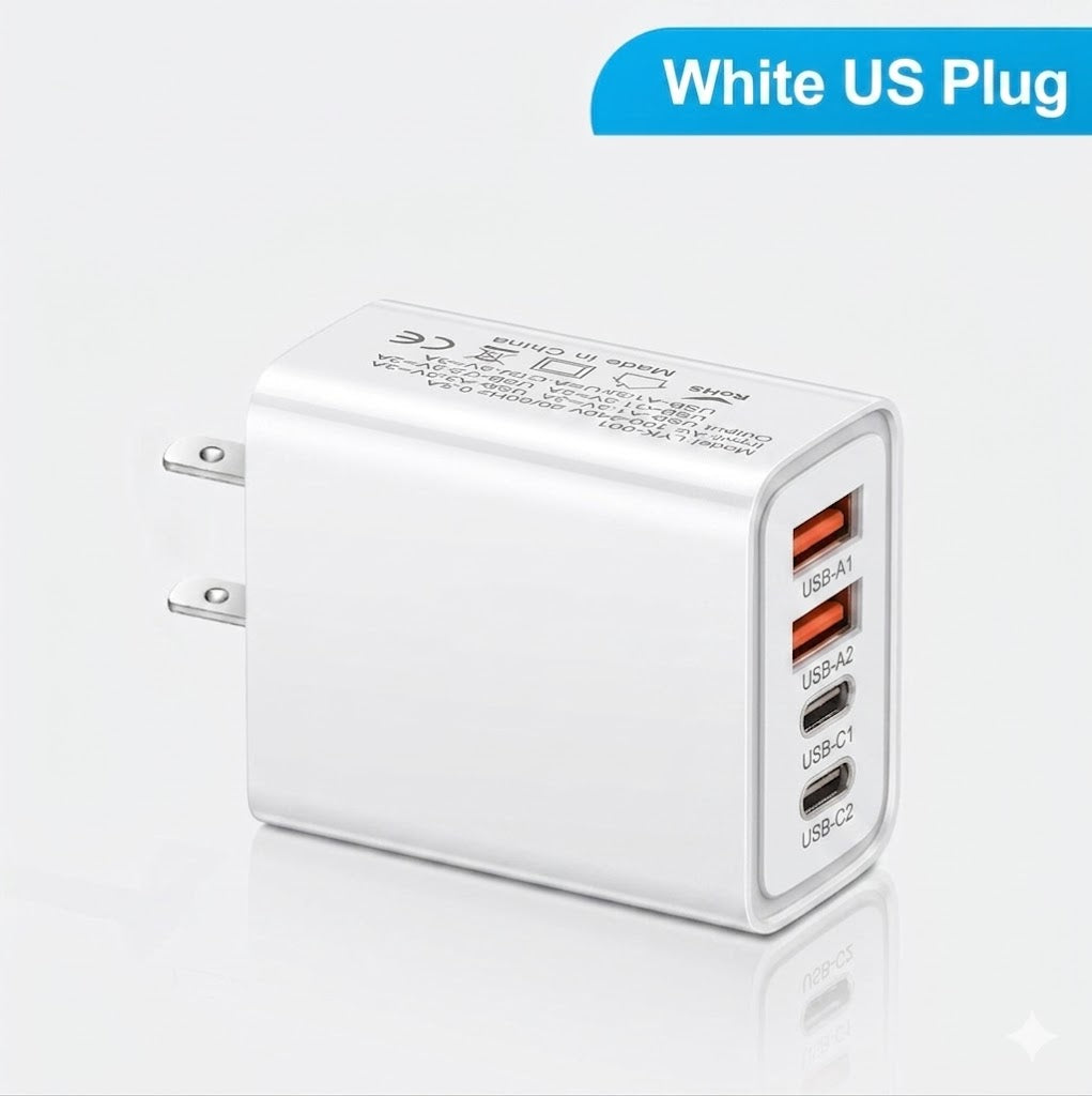 20W 4-Port Wall Charger – 2x USB-C + 2x USB-A | US / EU | Black, White & Yellow
